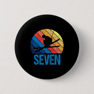 7e verjaardag retro skiën 7 jaar oude jongens meis ronde button 5,7 cm