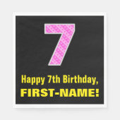 7e verjaardag: Roze strepen en hart "7" + naam Servet (Voorkant)