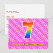 7e verjaardag: roze strepen & harten, regenboog 7 briefkaart (Voorkant / Achterkant)