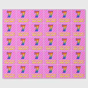 7e verjaardag: Roze strips & harten, regenboognr.  Cadeaupapier