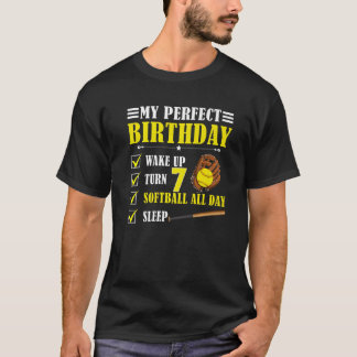 7e verjaardag softbal speler jongen zeven jaar oud t-shirt