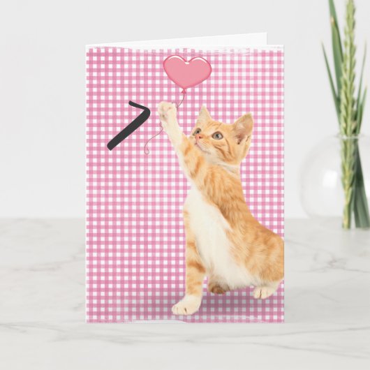 7e verjaardag tabby kat kaart (Voorkant)