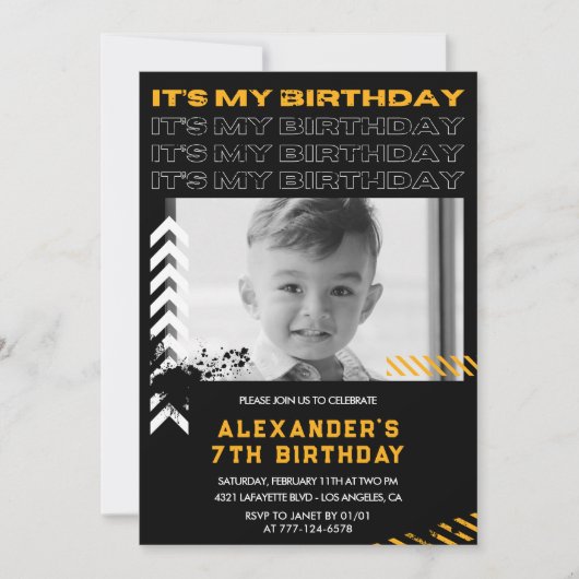 7e verjaardag uitnodigingen jongen Photo Spray ver (Voorkant)