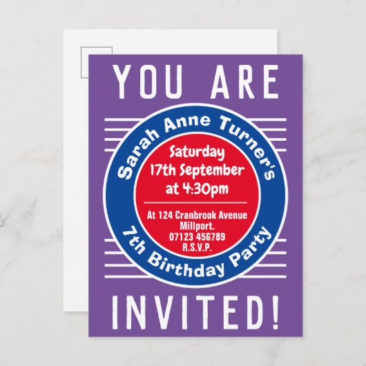 7e verjaardag van de uitnodiging van het kind (Voorkant / Achterkant)