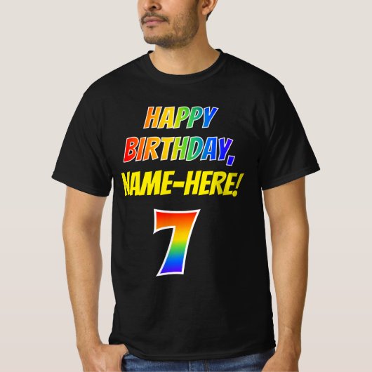 7e Verjaardag - Vet, Leuk, Regenboog 7, Aangepaste T-shirt (Voorkant)