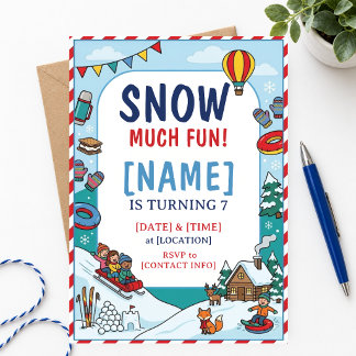 7e verjaardag Winter Rodelen Feestje Schattig Bos Kaart