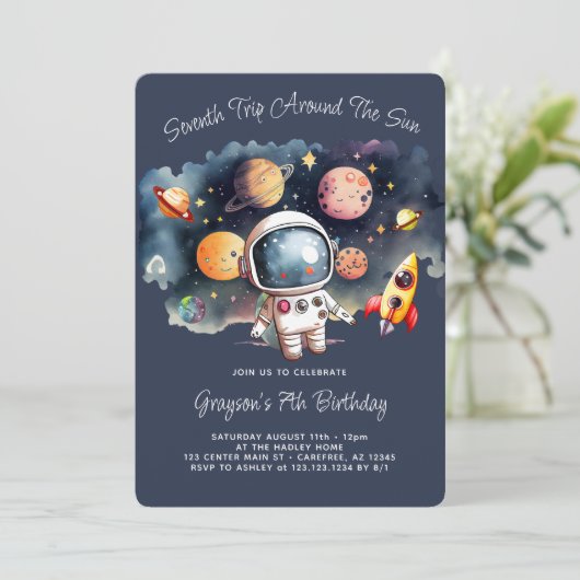 7e Verjaardagsfeest Outerspace Planets Kaart (Staand voorkant)