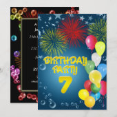 7e verjaardagsfeest Uitnodiging met ballonnen (Voorkant / Achterkant)