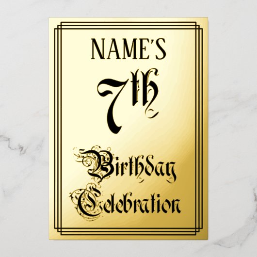 7e verjaardagsfeestje — Elegant script + aangepast Folie Uitnodiging (Voorkant)