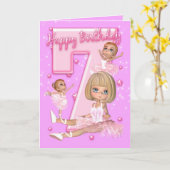 7ème Carte d'anniversaire avec la ballerine (Fleur jaune)