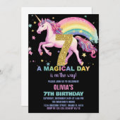 7ème Unicorn Invitations Anniversaire Noir (Devant / Derrière)