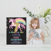 7ème Unicorn Invitations Anniversaire Noir avec ph (Debout devant)