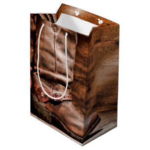 7lx4.5wx10h Medium Gift Bag Cowboy Boots Barn Wood Cadeauzakje