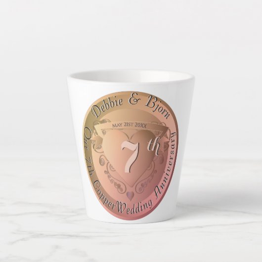 7th/22 Bruiloft Jubileum Latte Mok (Voorkant)