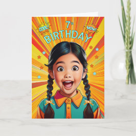 7th Birthday Asian American Girl Pop Art Style Kaart