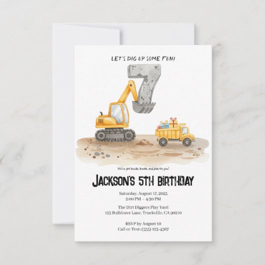 7th Birthday Construction Boy Birthday Invitation (Devant)