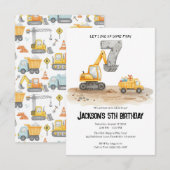 7th Birthday Construction Boy Birthday Invitation (Devant / Derrière)