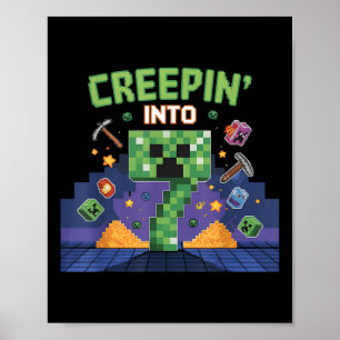 7th Birthday Gamer Pixel Creepin' Into 7 Videogame Poster