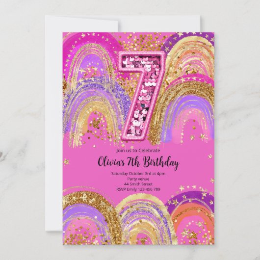 7th Birthday Girls Invitation (Devant)