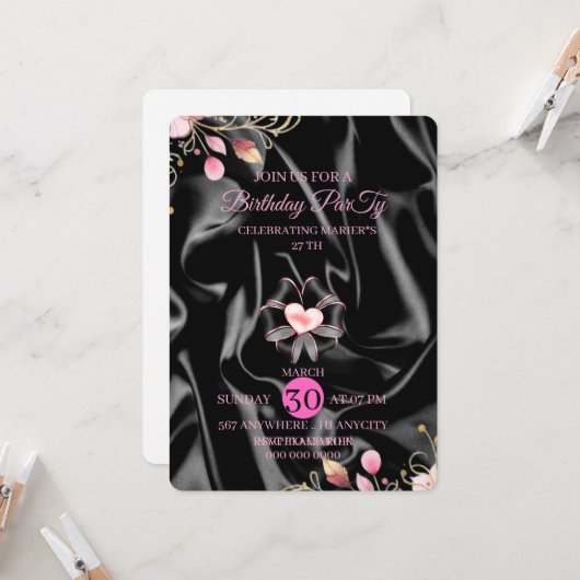 7th birthday invitation sparkling pink27th digital (Devant/Arrière en situation)