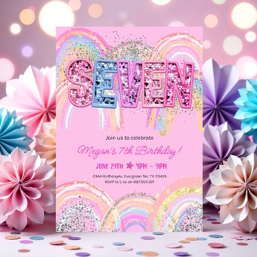 7th Birthday Rainbow Invitation