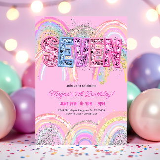 7th Birthday Rainbow Invitation Kaart