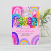 7th Birthday Sequin Rainbow Party Invitation (Debout devant)