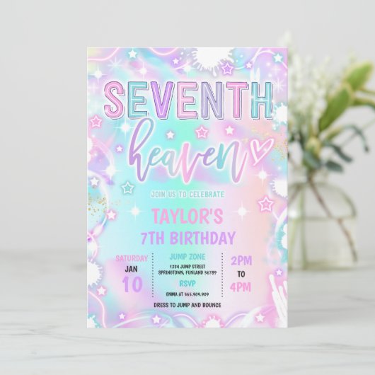 7th Heaven Neon Glow 7e Verjaardagsfeestje Kaart (Staand voorkant)