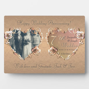 7th Wedding Jubileum Coppery Roos Plaque Fotoplaat
