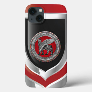 [800] Assyrische scharnierende lion: zilver en zwa iPhone 13 Hoesje