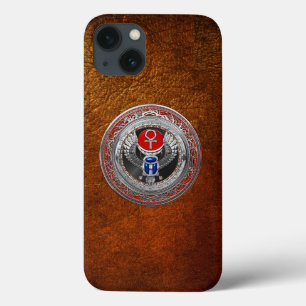 [800] Sacred Silver Egyptian Winged Scarab & Ankh iPhone 13 Hoesje