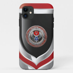 [800] Sacred Silver Egyptian Winged Scarab & Ankh iPhone 11 Hoesje