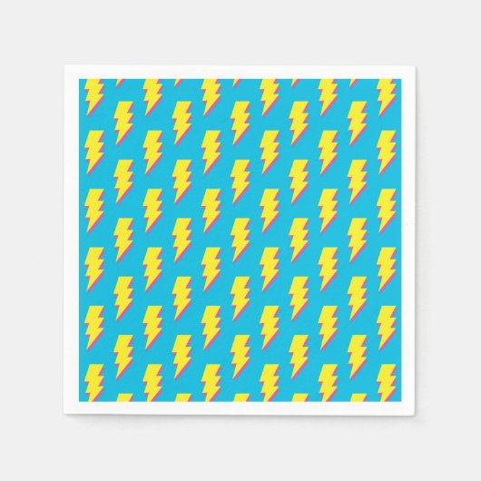 80-90's Pattern Fun Blue Yellow Bolt Neon Retro Servet (Voorkant)