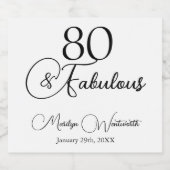 80 and Fabulous 80th Birthday Black Script  Sparkling Wijnetiket (Enkel label)