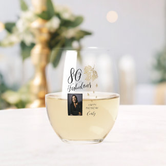 80 and Fabulous Foliage 80th Birthday Photo Wijnglas Zonder Voet
