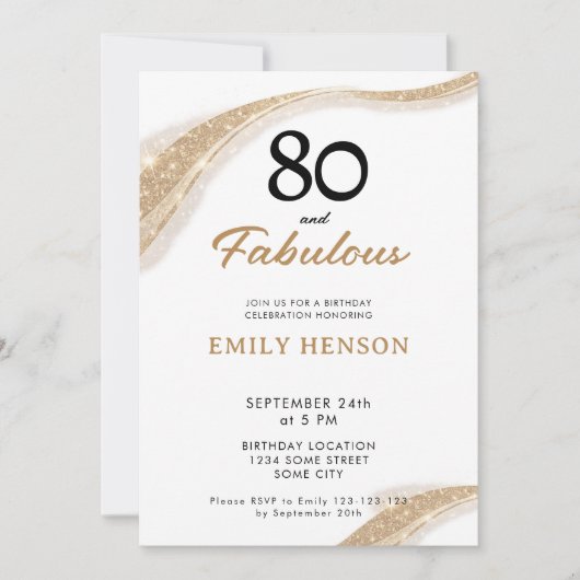 80 and Fabulous Gold 80th Birthday Invitation (Devant)