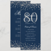 80 Anniversaire Programme Argent Confetti Menu Mar (Devant / Derrière)