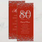 80 Anniversaire Programme Argent Confetti Menu Rou (Devant / Derrière)