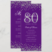 80 Anniversaire Programme Argent Confetti Menu Vio (Devant / Derrière)