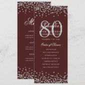 80 Anniversaire Programme Confetti Argent Menu Bou (Devant / Derrière)