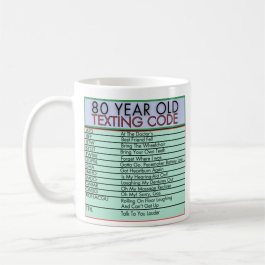 80 Ans Code de Textes Amusant Anniversaire Mug Sen (Gauche)