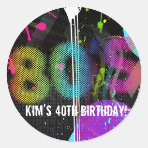 80 Bash Retro Rainbow Splash Birthday Party Ronde Sticker