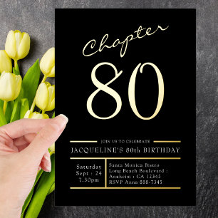 80 Black 80th Birthday Party Gold Folie Uitnodiging