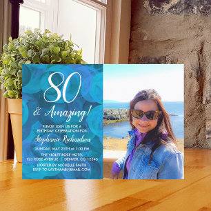 80 en de Amazing Elegant Ocean Blue Photo Birthday Kaart
