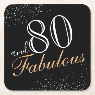 80 en Fabulous Elegant Black 80th Birthday Vierkante Kartonnen Onderzetter
