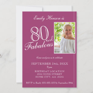 80 en Fabulous Elegant Paarse Foto Verjaardag Kaart