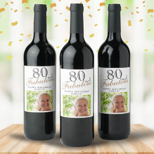 80 en Fabulous Elegant Script Photo 80th Birthday Wijn Etiket