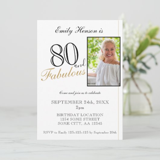 80 en Fabulous Elegant Script Photo Birthday Kaart (Staand voorkant)