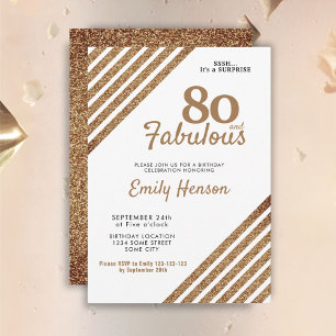 80 en Fabulous Elegante Gouden Glitter 80ste Verja Kaart