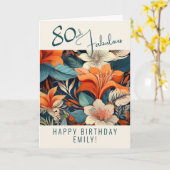 80 en Fabulous Flower Pattern Verjaardag Kaart (Gele Bloem)